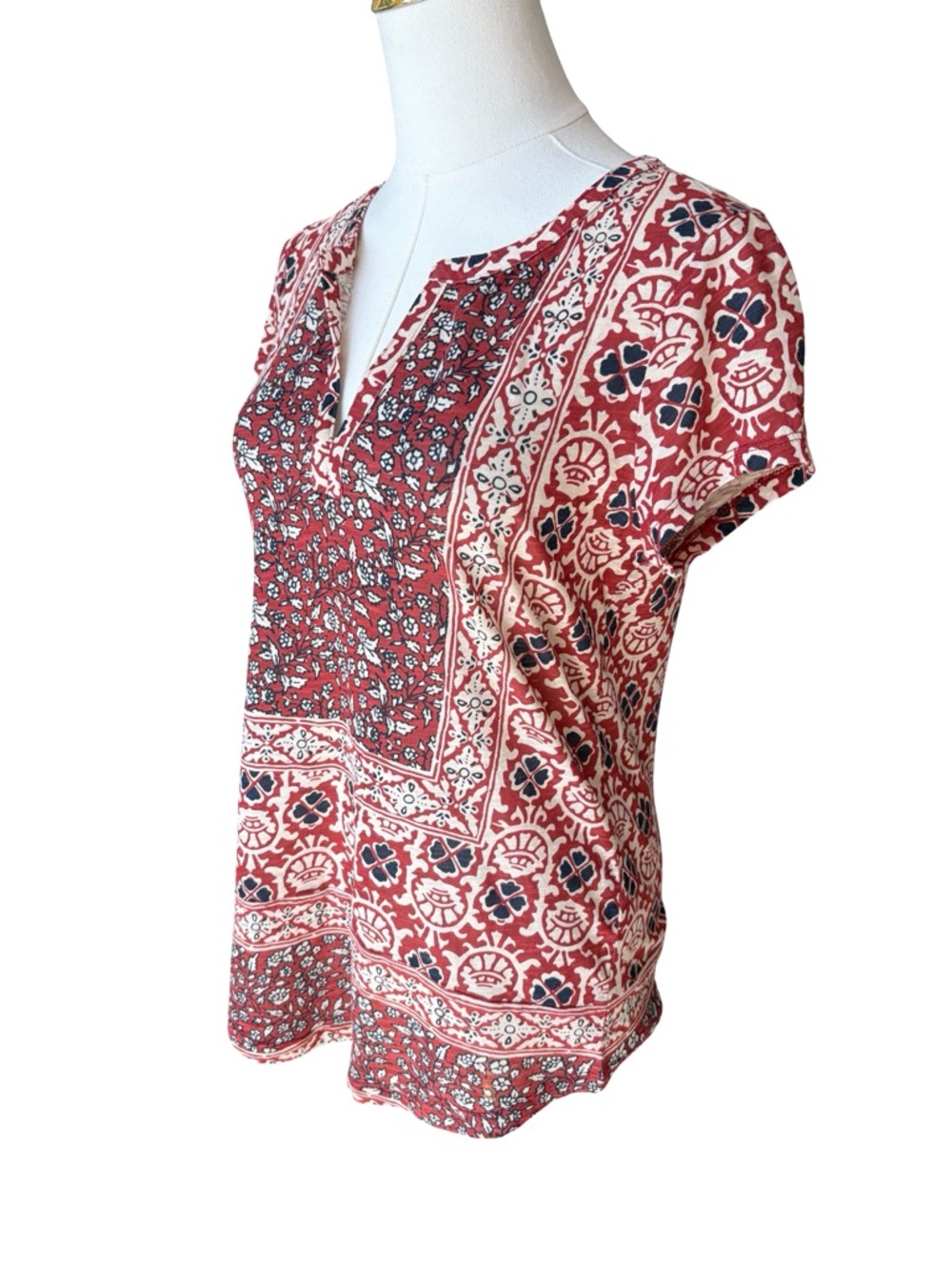 3/$15 NEW! Lucky Brand Mixed Boho Block Notch Neck Top XS